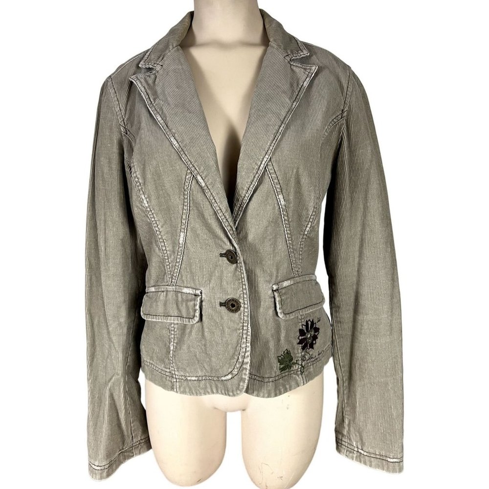 DKNY women's corduroy jacket size M button front, pockets, embroidery
